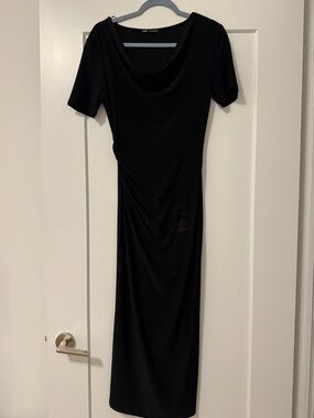 Zara Black Short-Sleeve Cowl-Neck Maxi Dress